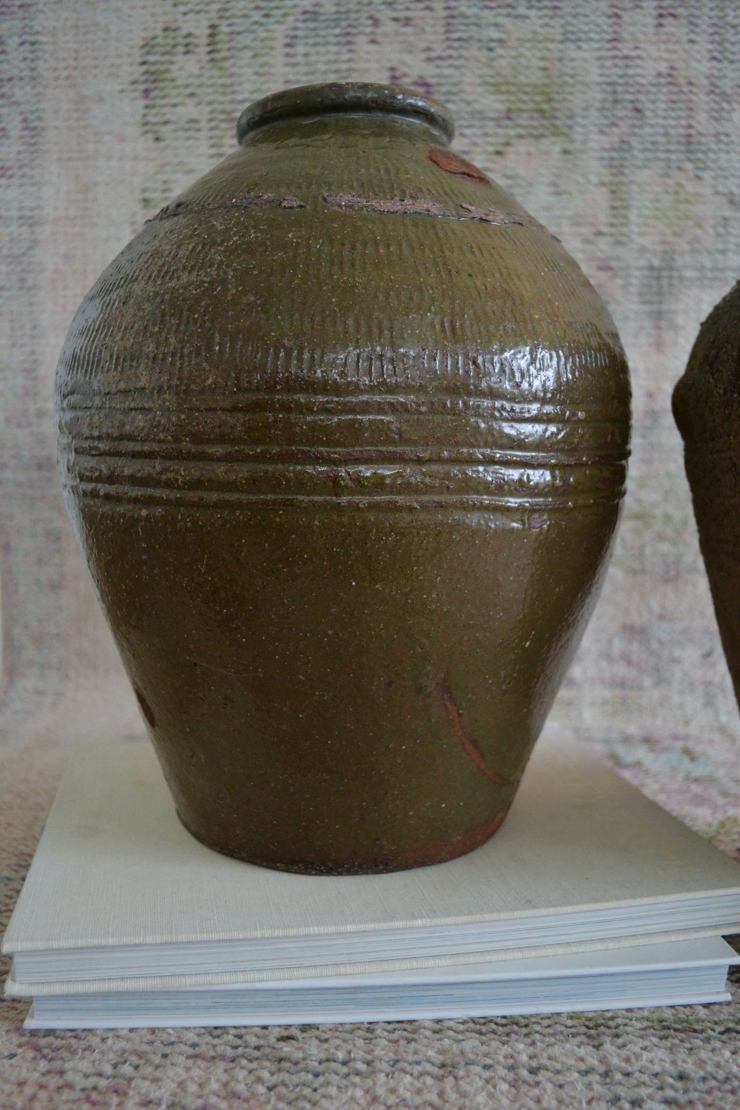 Large green jar, large flower vase, green vase, handmade, chinese jar, textured decorative vase, home decor, small vase view