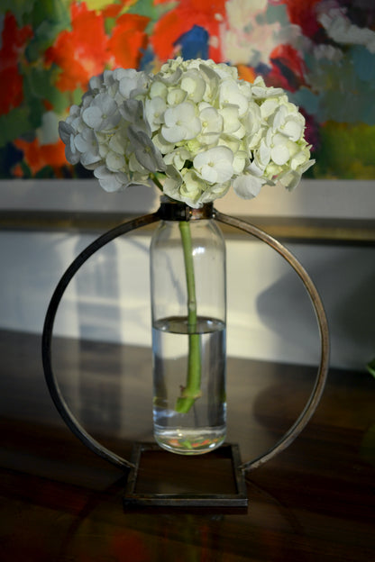 Glass and metal vase, small flower vase.