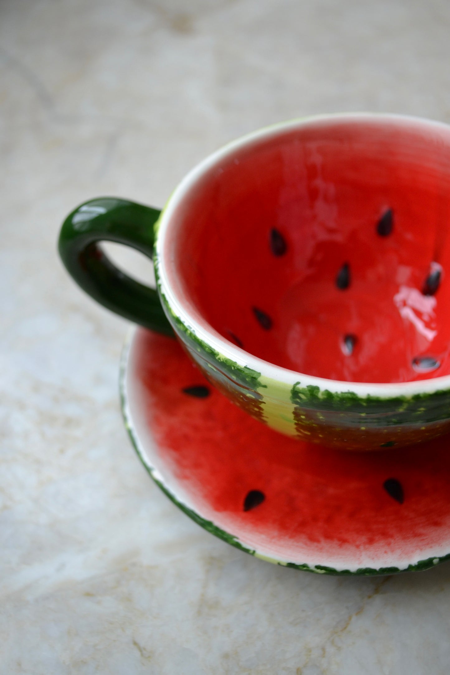 Teacup, coffee mug, fruit cup, fun mug, home decor, two mugs - close up watermelon mug