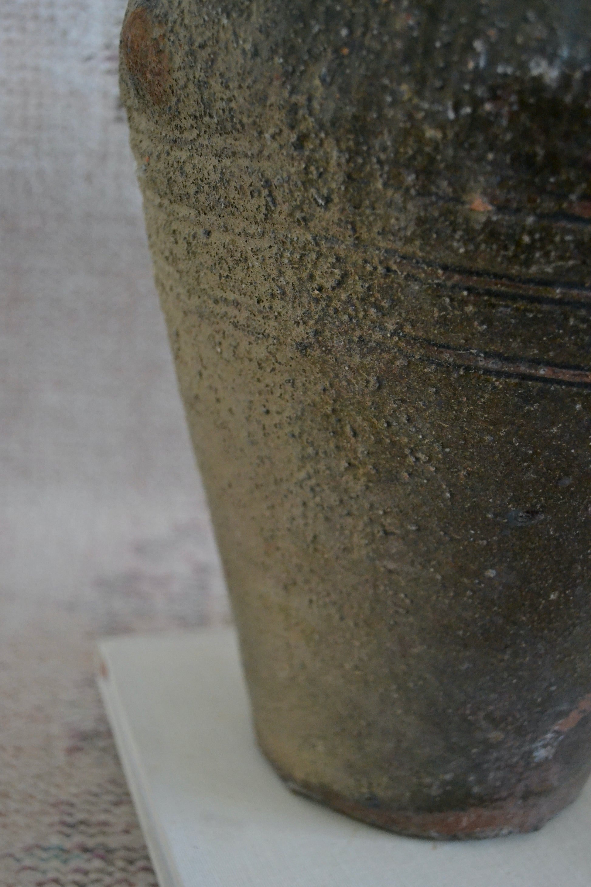 Large green jar, large flower vase, green vase, handmade, chinese jar, textured decorative vase, home decor, detail view