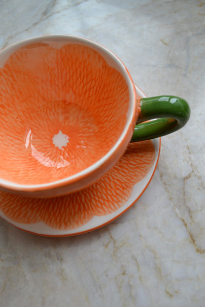 Teacup, coffee mug, fruit cup, fun mug, home decor, two mugs - half view orange mug