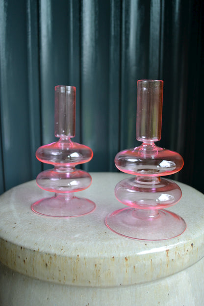 Colorful glass candle holder, orange candle holder, wavy glass taper candle holder, home decor, pink set zoom out