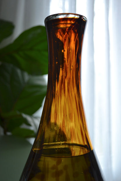 recycled glass decanter, hand blown glass home decor, artisan decanter, amber decanter, glass wine decanter, spotted decanter,spout