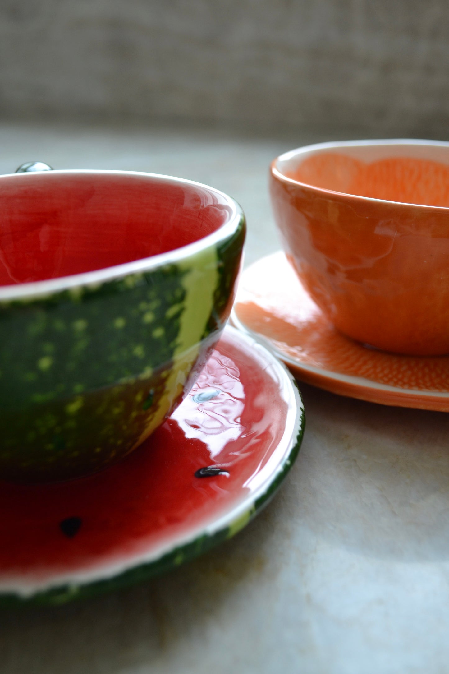 Teacup, coffee mug, fruit cup, fun mug, home decor, two mugs - profile view