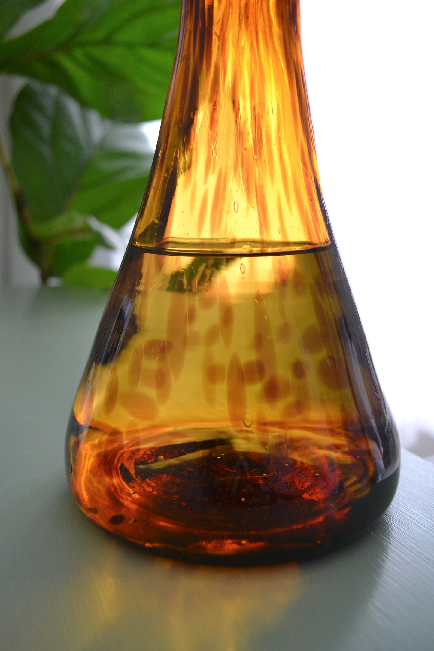 recycled glass decanter, hand blown glass home decor, artisan decanter, amber decanter, glass wine decanter, spotted decanter, medium zoom