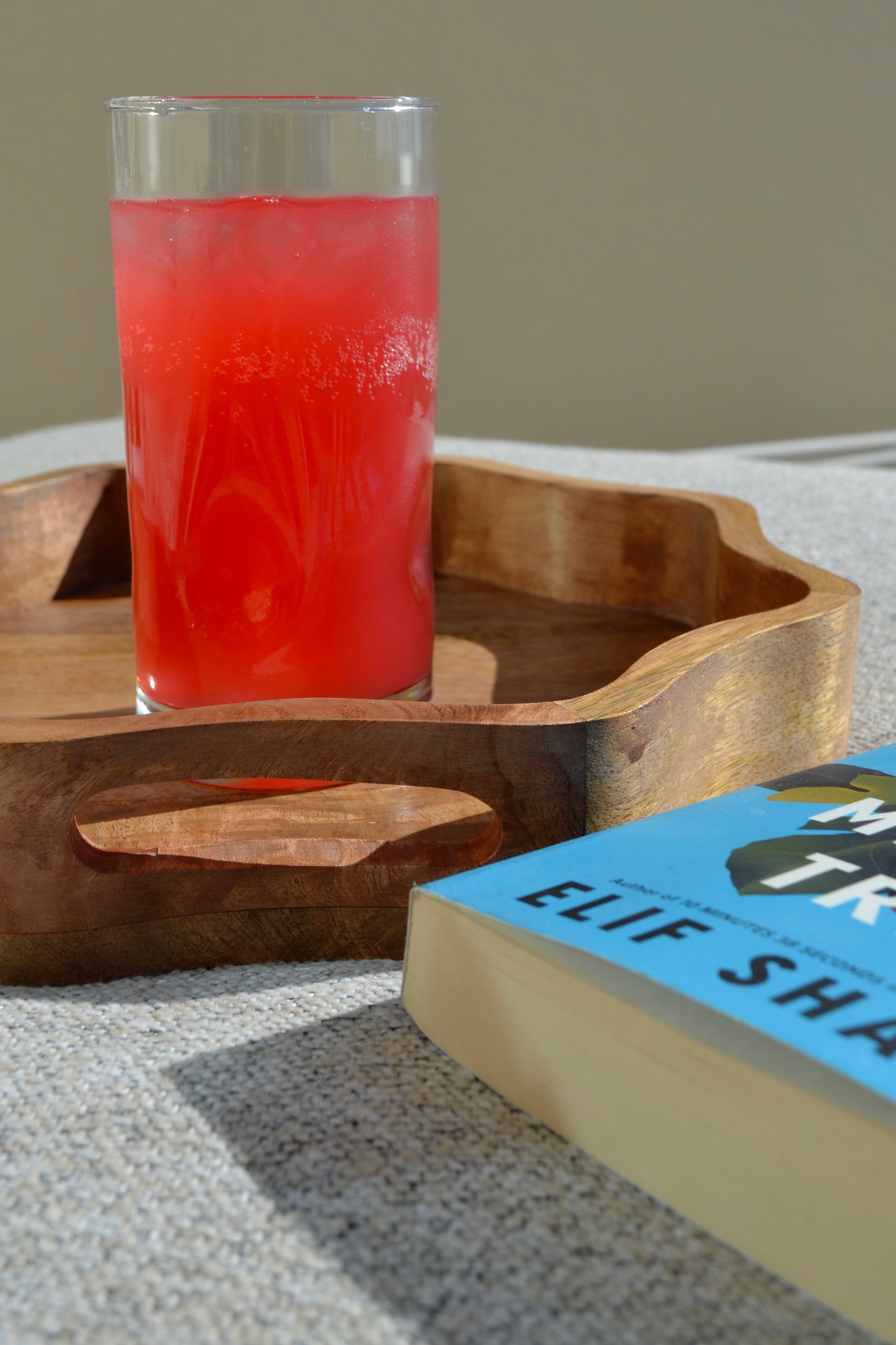 Wavy tray, scalloped wood tray, tray with handles, light wood tray, coffee table tray, home decor, living room accessories, handle view