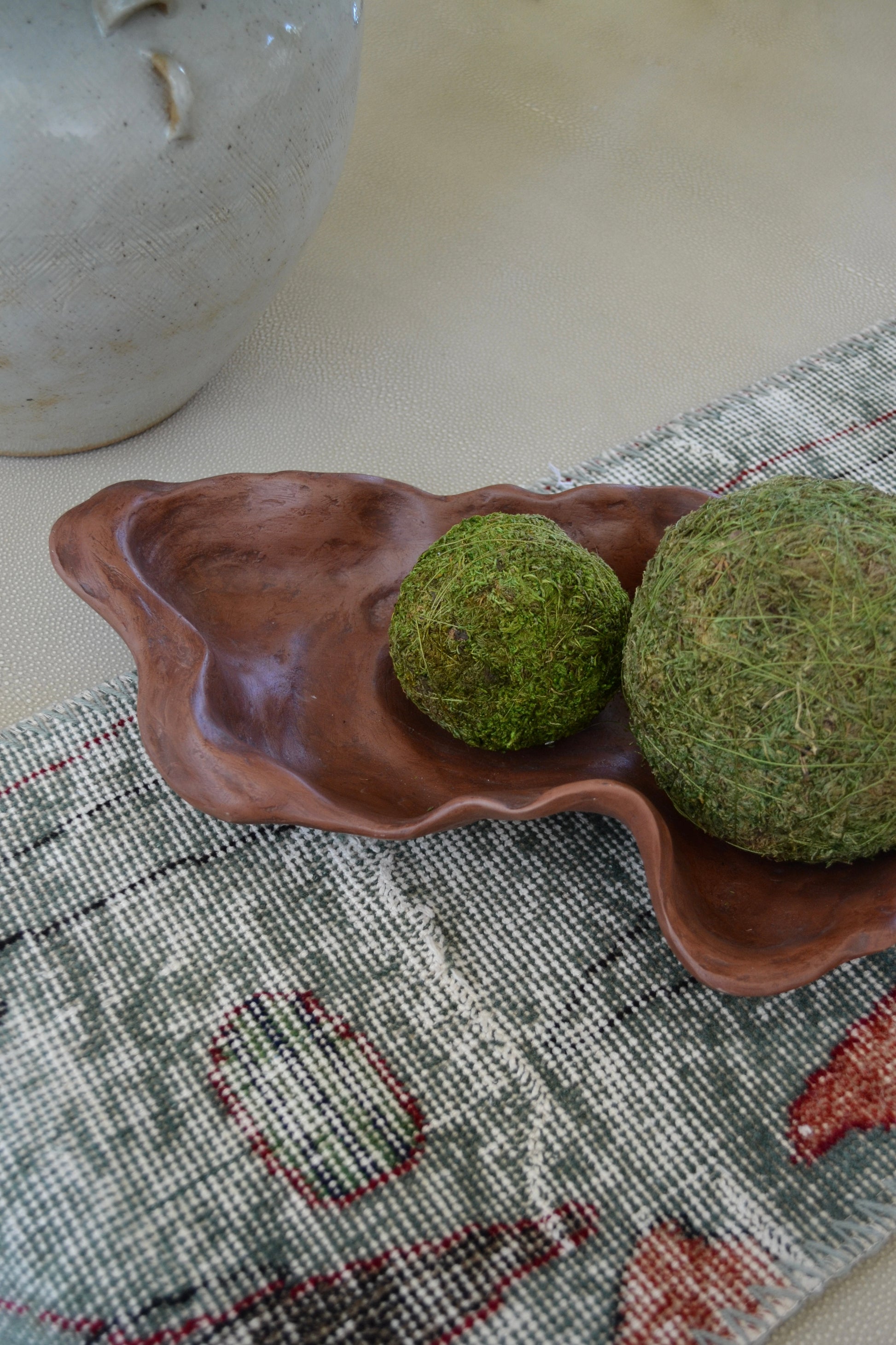 Carved bowl, wooden bowl, coffee table bowl, coffee table decor, home decor, natural bowl, organic decor, organic bowl, half view.