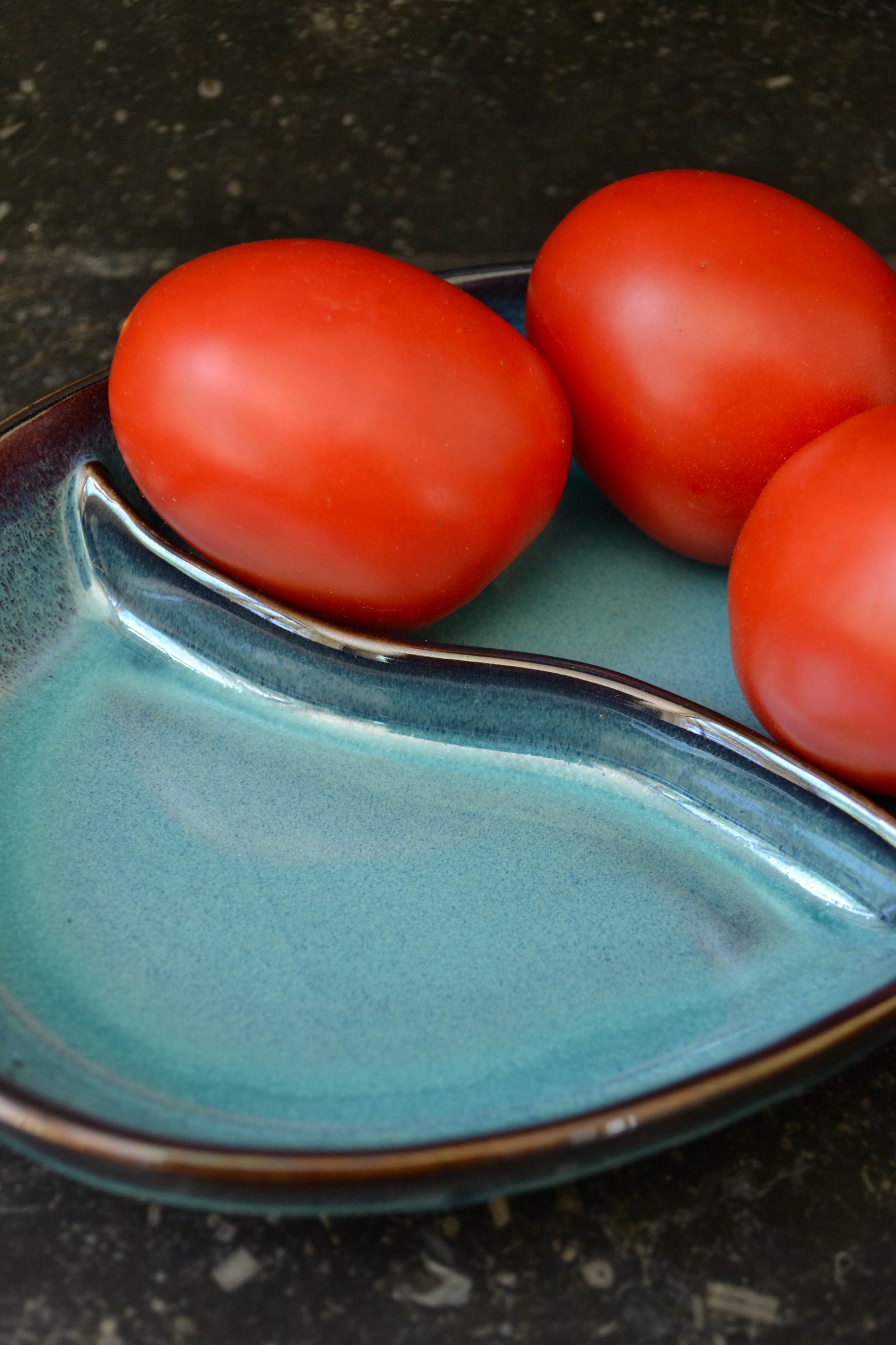 Blue bowl, divided bowl, unique blue bowl, unique bowl, kitchenware, serveware, funky home decor, eclectic bowl, unique bowl, zoomed in view