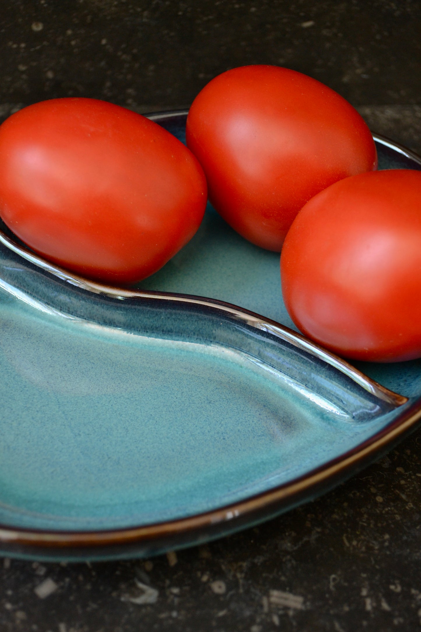 Blue bowl, divided bowl, unique blue bowl, unique bowl, kitchenware, serveware, funky home decor, eclectic bowl, unique bowl, detail view