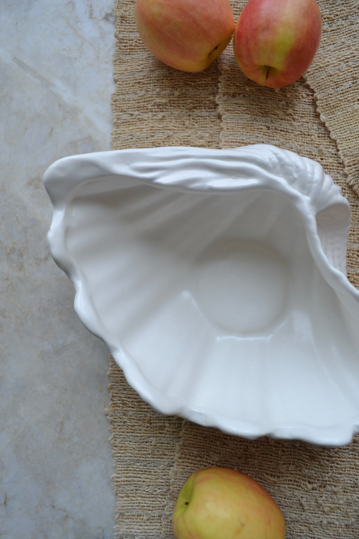 Porcelain bowl, shell bowl, white coastal bowl, large shell bowl, beach bowl, home decor, empty view