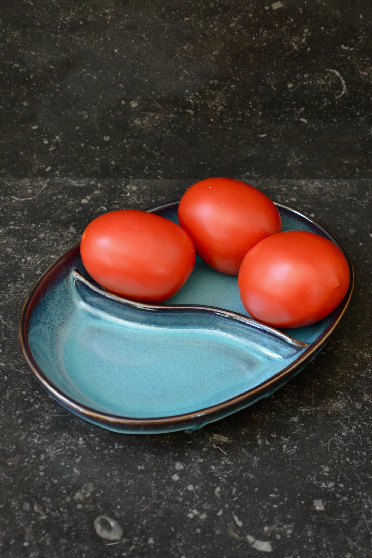 Blue bowl, divided bowl, unique blue bowl, unique bowl, kitchenware, serveware, funky home decor, eclectic bowl, unique bowl, full view