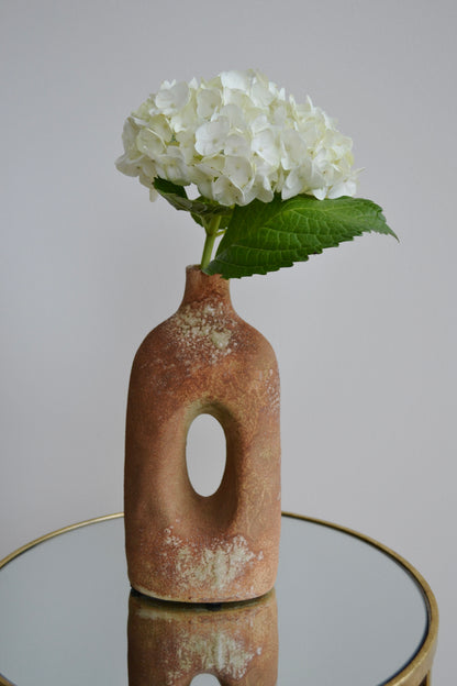 Rust vase, vase with whole, stoneware vase, watertight vase, flower vase, brown vase, home decor, zoomed out view