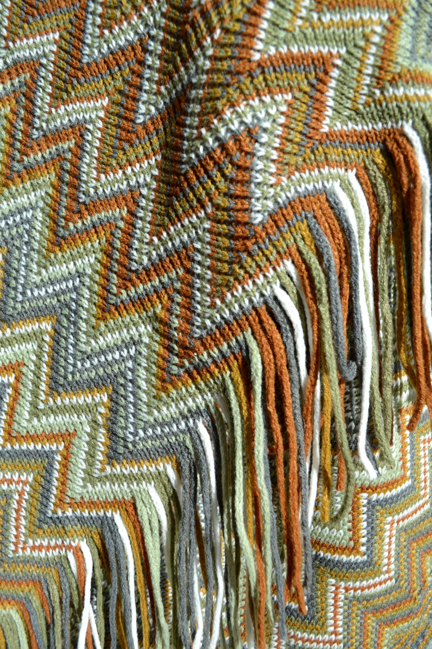 Colorful throw blanket, boho blanket, zig zag blanket, green brown blanket, throw blanket, home decor, zoomed in view