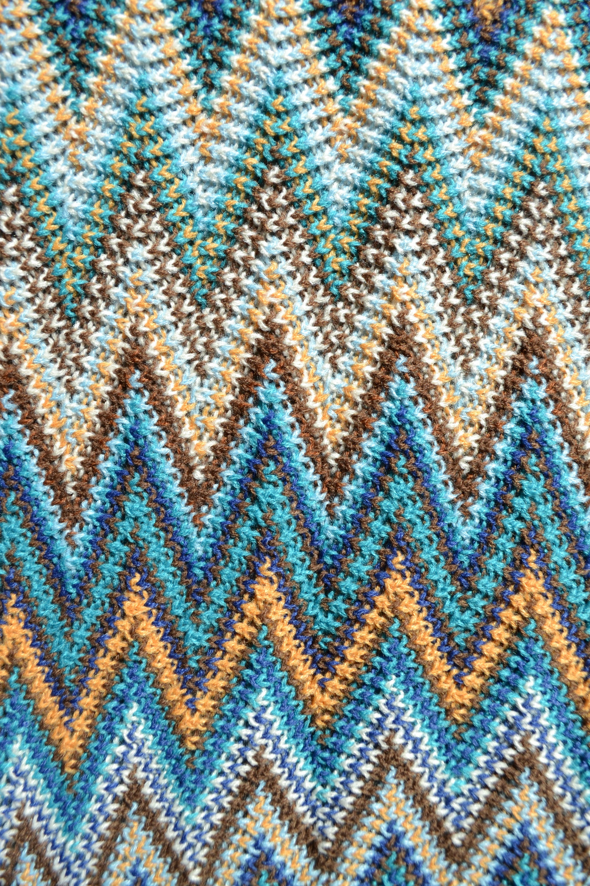 Colorful throw blanket, boho blanket, zig zag blanket, blue brown yellow blanket, throw blanket, home decor, detail view