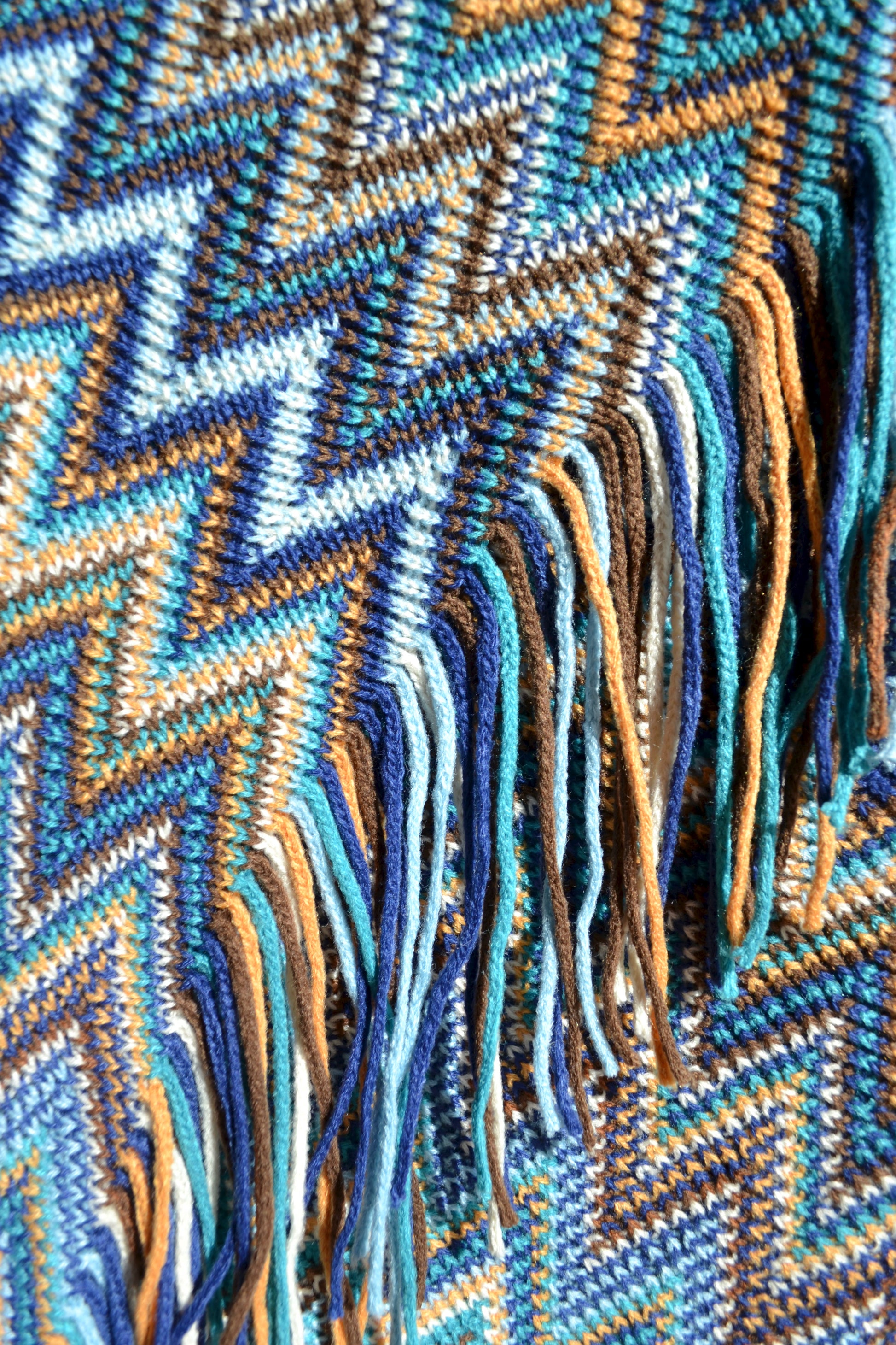 Colorful throw blanket, boho blanket, zig zag blanket, blue brown yellow blanket, throw blanket, home decor, zoomed in view