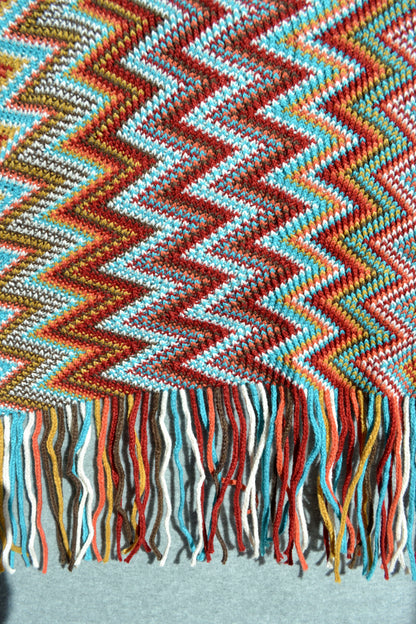 Colorful throw blanket, boho blanket, zig zag blanket, blue red brown blanket, throw blanket, home decor, tassel view