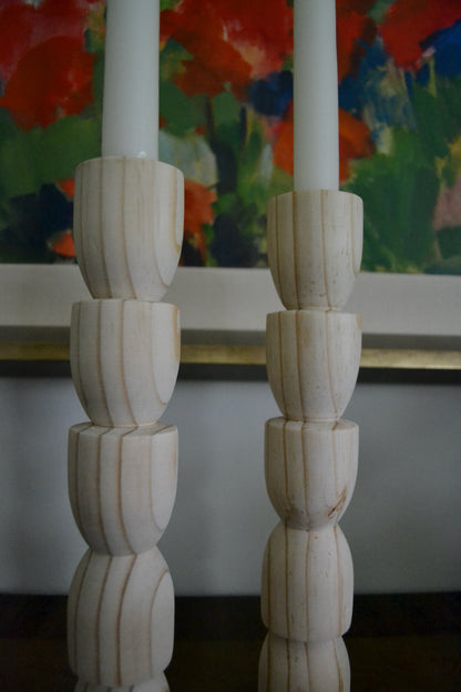 Wooden candlestick holder, candle holder set, pine candle holder, light wood candlestick holder, home decor, detail view