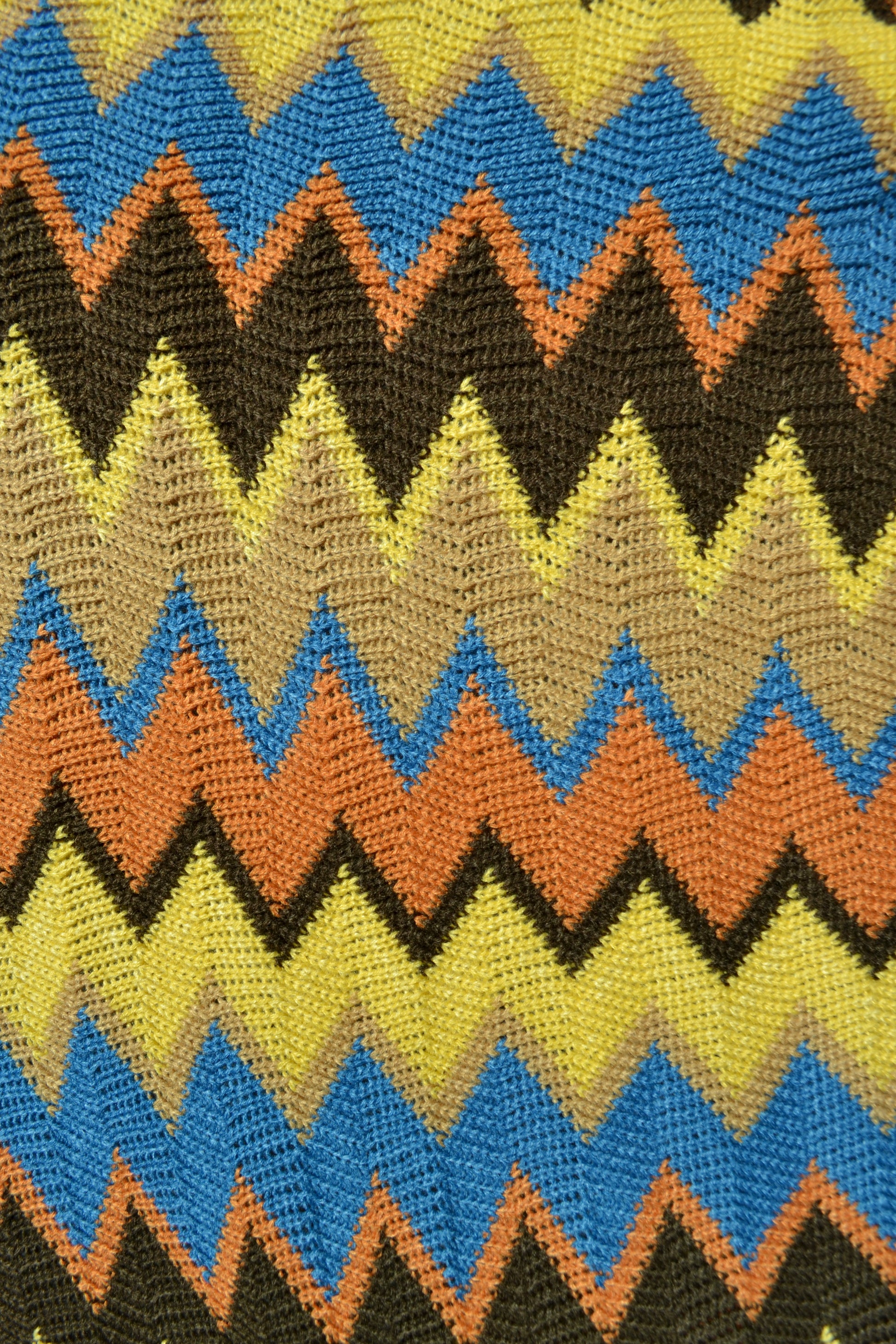 Colorful throw blanket, boho blanket, zig zag blanket, brown yellow orange blue blanket, throw blanket, home decor, detail view