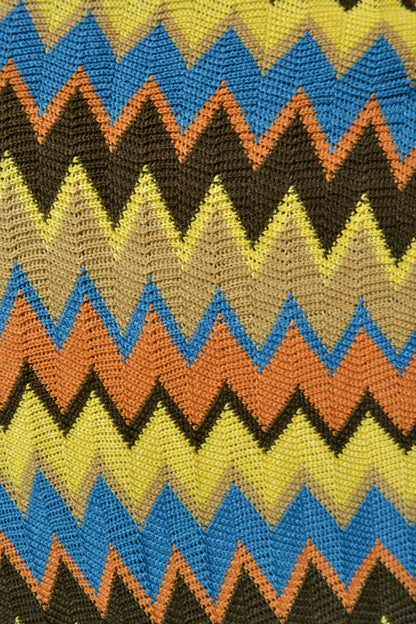 Colorful throw blanket, boho blanket, zig zag blanket, brown yellow orange blue blanket, throw blanket, home decor, detail view