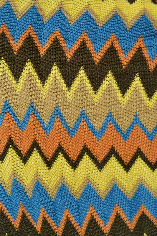 Colorful throw blanket, boho blanket, zig zag blanket, brown yellow orange blue blanket, throw blanket, home decor, detail view