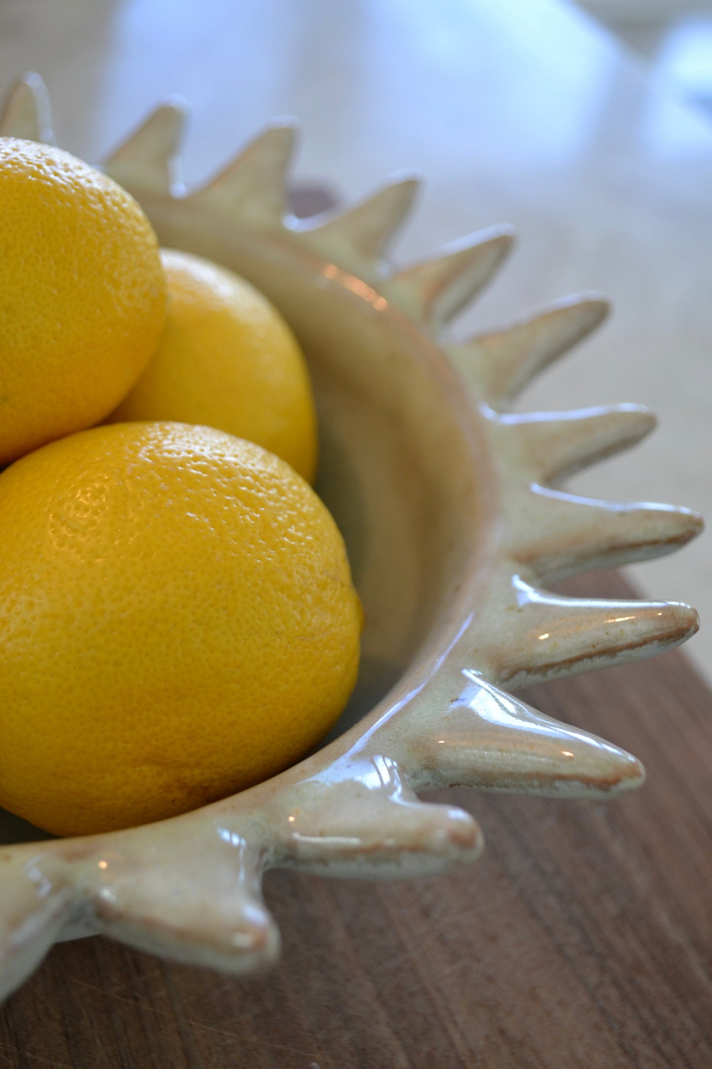 Funky bowl, spikey bowl, blue grey bowl, salad bowl, appetizer bowl, serving bowl, decorative bowl, kitchen home decor, profile view