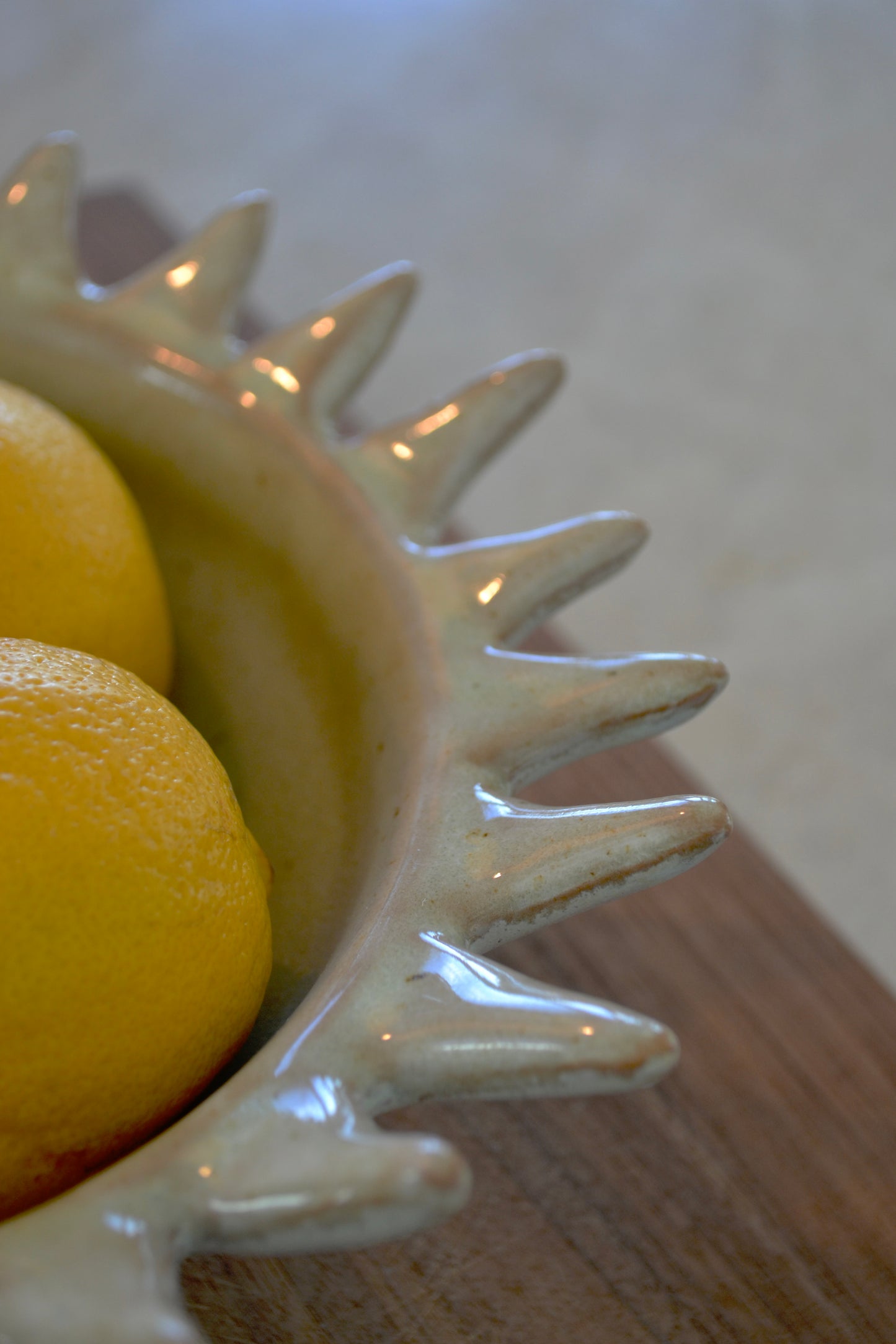 Funky bowl, spikey bowl, blue grey bowl, salad bowl, appetizer bowl, serving bowl, decorative bowl, kitchen home decor, zoomed in profile view