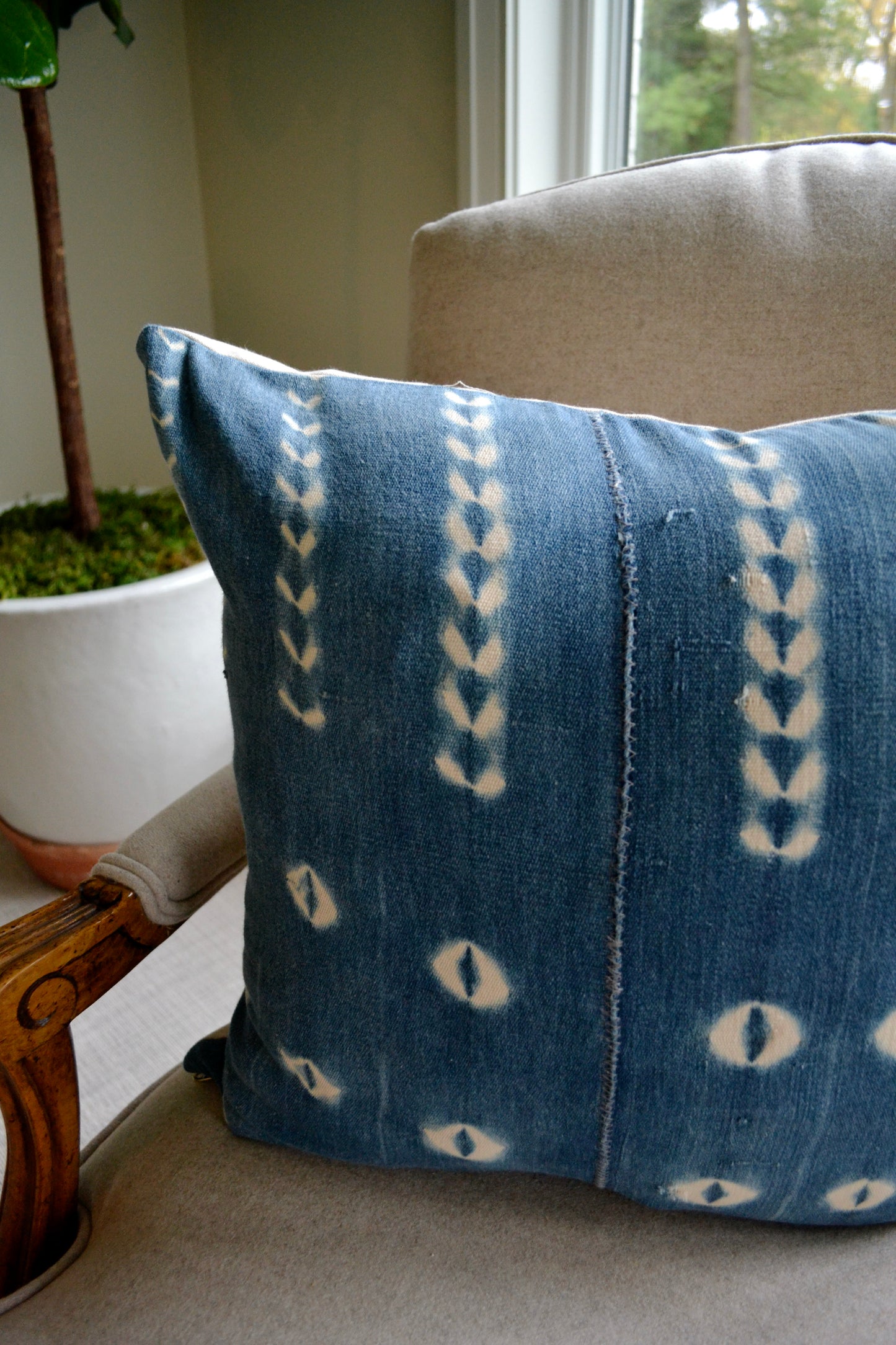 Mudcloth pillow cover, blue pillow cover, hand dyed pillow cover, blue and white pillow, boho pillow cover, home decor, zoomed out view