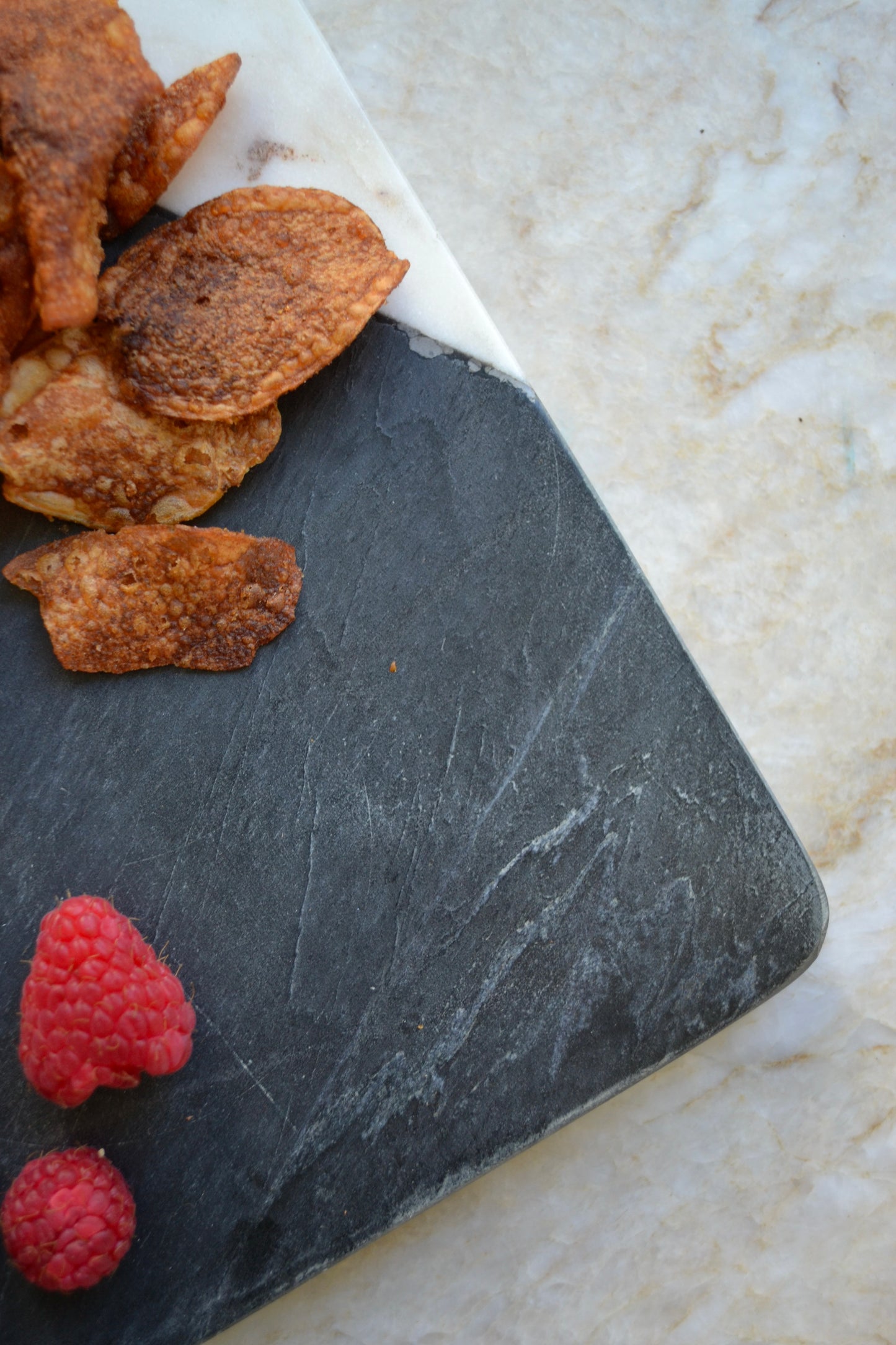 Black and white marble board, marble home decor, small serving board, charcuterie board, multicolored marble, kitchen home decor, stone food board, overhead corner view