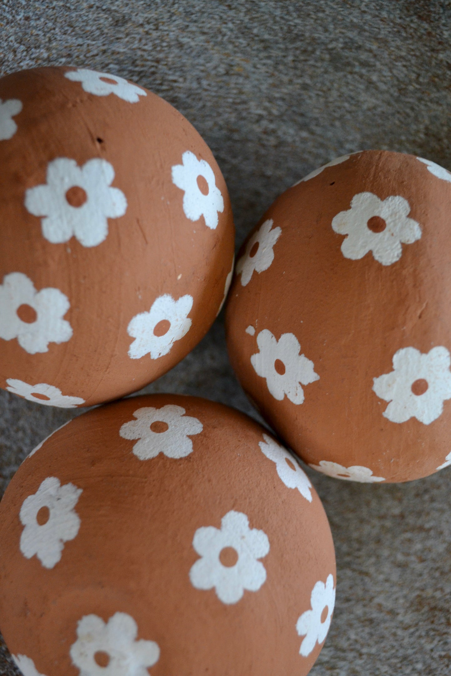 Terracotta decorative ball, flower home decor, painted decorative objected, painted flowers, extra close up